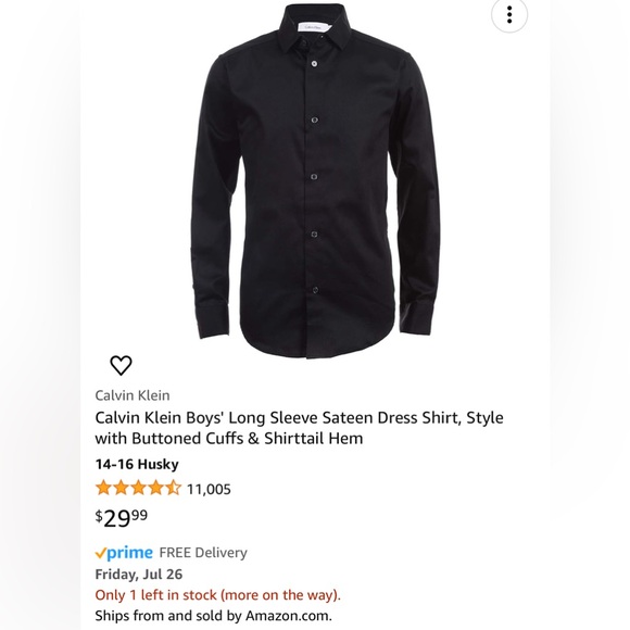 Calvin Klein Boys' Long Sleeve Sateen Dress Shirt - 14/16 Husky Boys - Picture 4 of 4